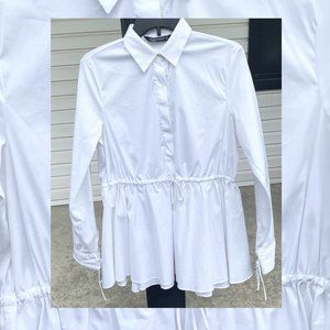 Zara White Button Down Peplum Shirt with Ties. Size S.